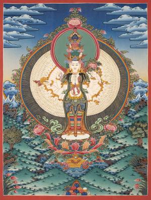 Avalokiteshvara Original Hand Painted Tibetan Thangka | Art Painting for Meditation, Good Luck , Wealth and Success